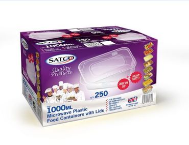 Satco Microwave Plastic Containers & Lids 1000ml (Box of 250)