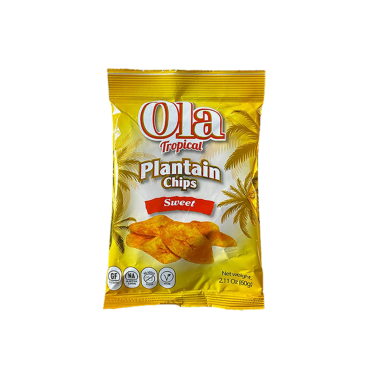 Ola Tropical Sweet Plantain Crisps (Yellow Box) 50g (Box of 24) BBE 10 FEB 2026