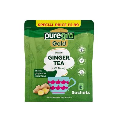 Puregro Gold Instant Ginger Tea 360g PM £2.99 (Box of 12) (18g x 20 sachets)